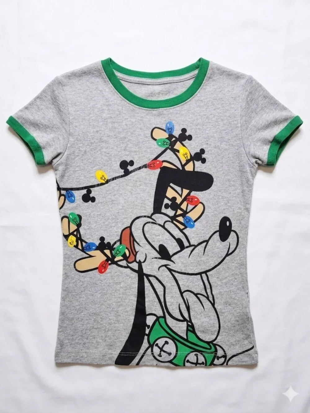 Disney Spotted Zebra Boys Gray Pluto Christmas Lights Ringer Tee Size S 6-7 - Picture 2 of 8